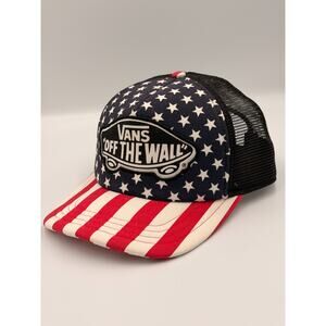 Vans Off The Wall Stars & Stripes American Flag Mesh Trucker Snapback Hat USA